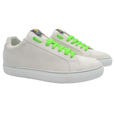 Handmade Men's PS sneakers in white suede leather