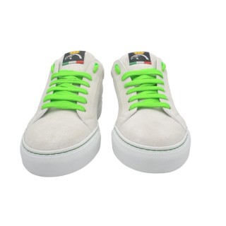 Handmade Men's PS sneakers in white suede leather