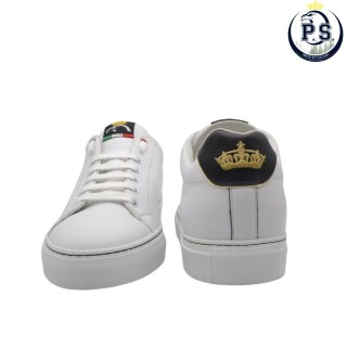 Handmade white leather men's PS sneakers