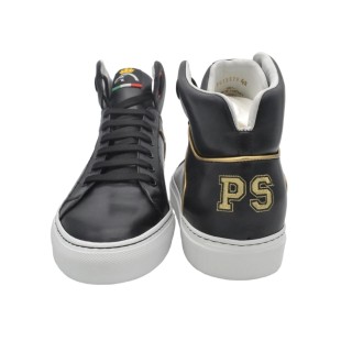Handmade Black Leather High Sneakers PS