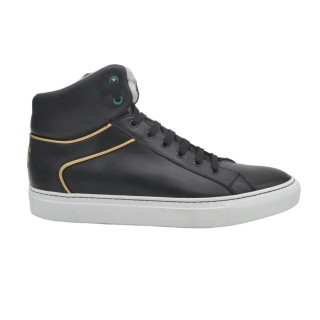 Handmade Black Leather High Sneakers PS