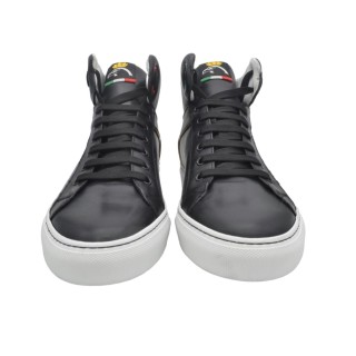 Handmade Black Leather High Sneakers PS
