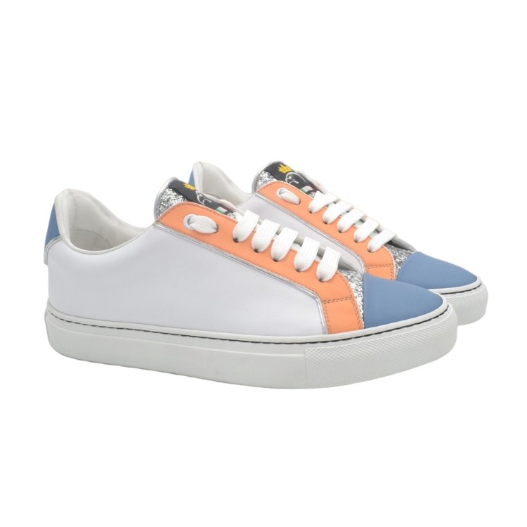 Handmade Sneakers PS Silvia Salmon and Blue