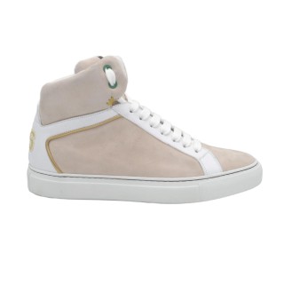 Women's PS High Sneakers Handcrafted in Nude Chamois and White Leather