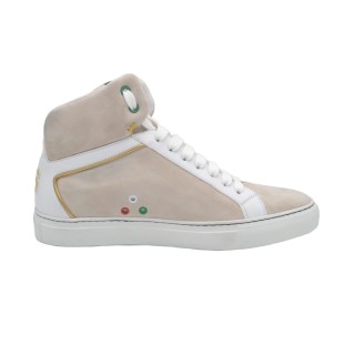 Women's PS High Sneakers Handcrafted in Nude Chamois and White Leather
