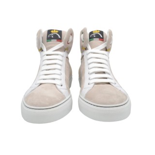 Women's PS High Sneakers Handcrafted in Nude Chamois and White Leather