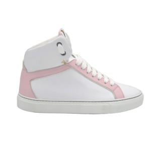Women's Handmade PS High Sneakers In White and Pink Leather