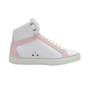 Sneakers alte PS artigianali da donna  In Pelle Bianca e rosa