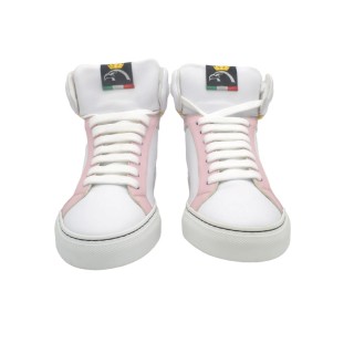 Women's Handmade PS High Sneakers In White and Pink Leather