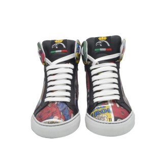 Women's Handmade PS High Sneakers In Cartoon Print Leather