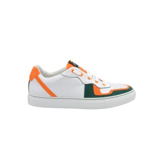 Handmade Sneakers PS Green and Orange Chamois details