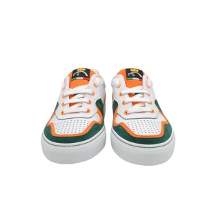 Handmade Sneakers PS Green and Orange Chamois details