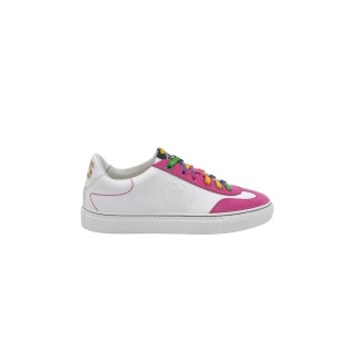 Women's handmade PS sneakers in white leather with fuchsia details